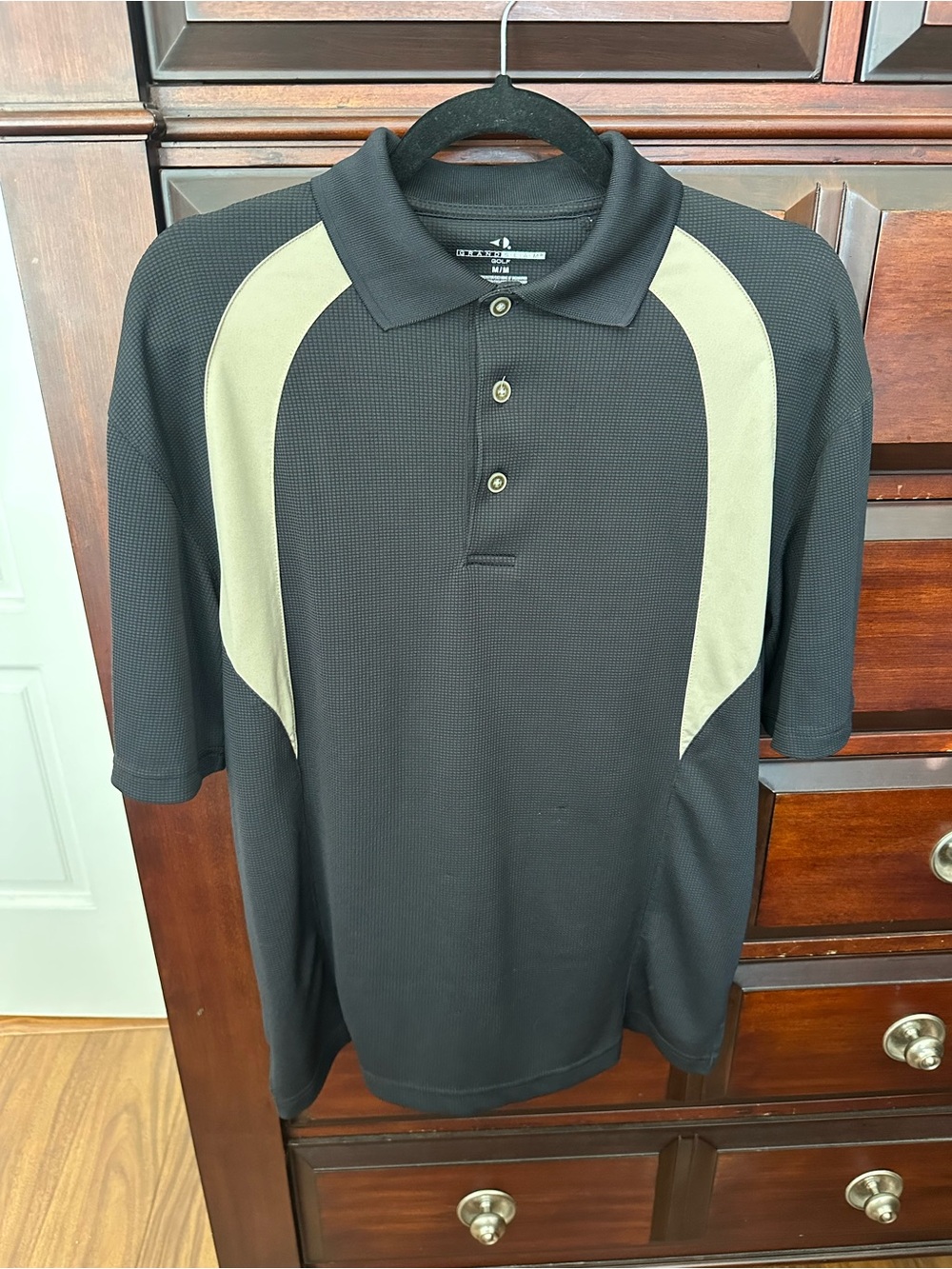 Grand Slam Men's Medium Black Polo Shirt with Tan Inset Panels
